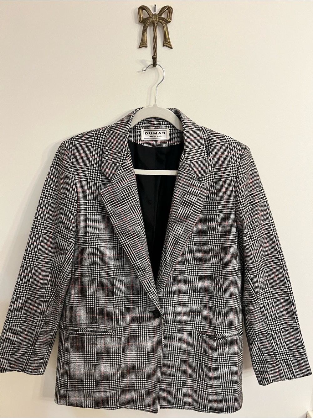 VTG Dumas Prince of Wales Red Overcheck Wool Blend Blazer Made in USA Women's 6